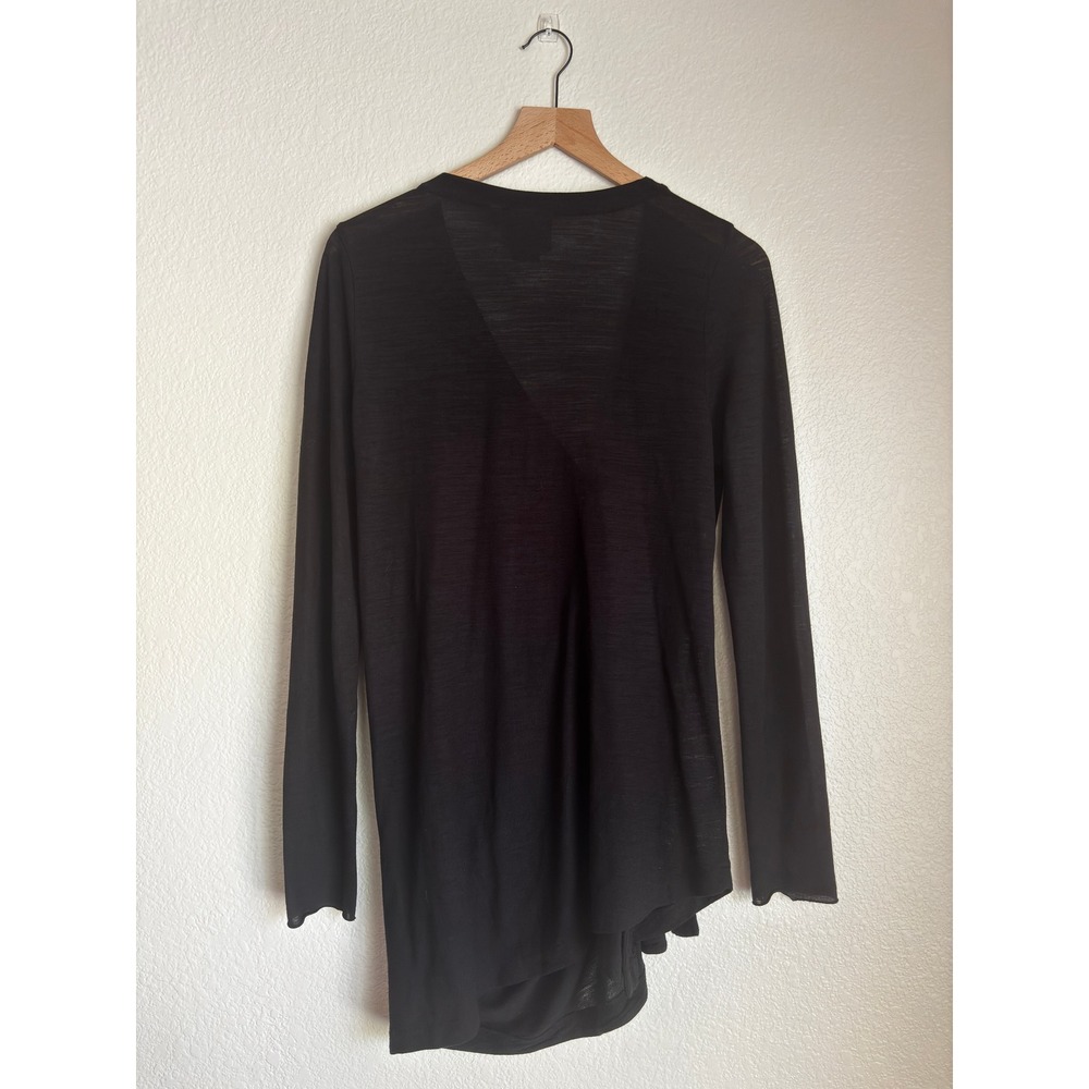 Vanessa Virginia Anthropologie Black Draped Ruffle V-Neck Long Sleeve Top Medium - Picture 2 of 8
